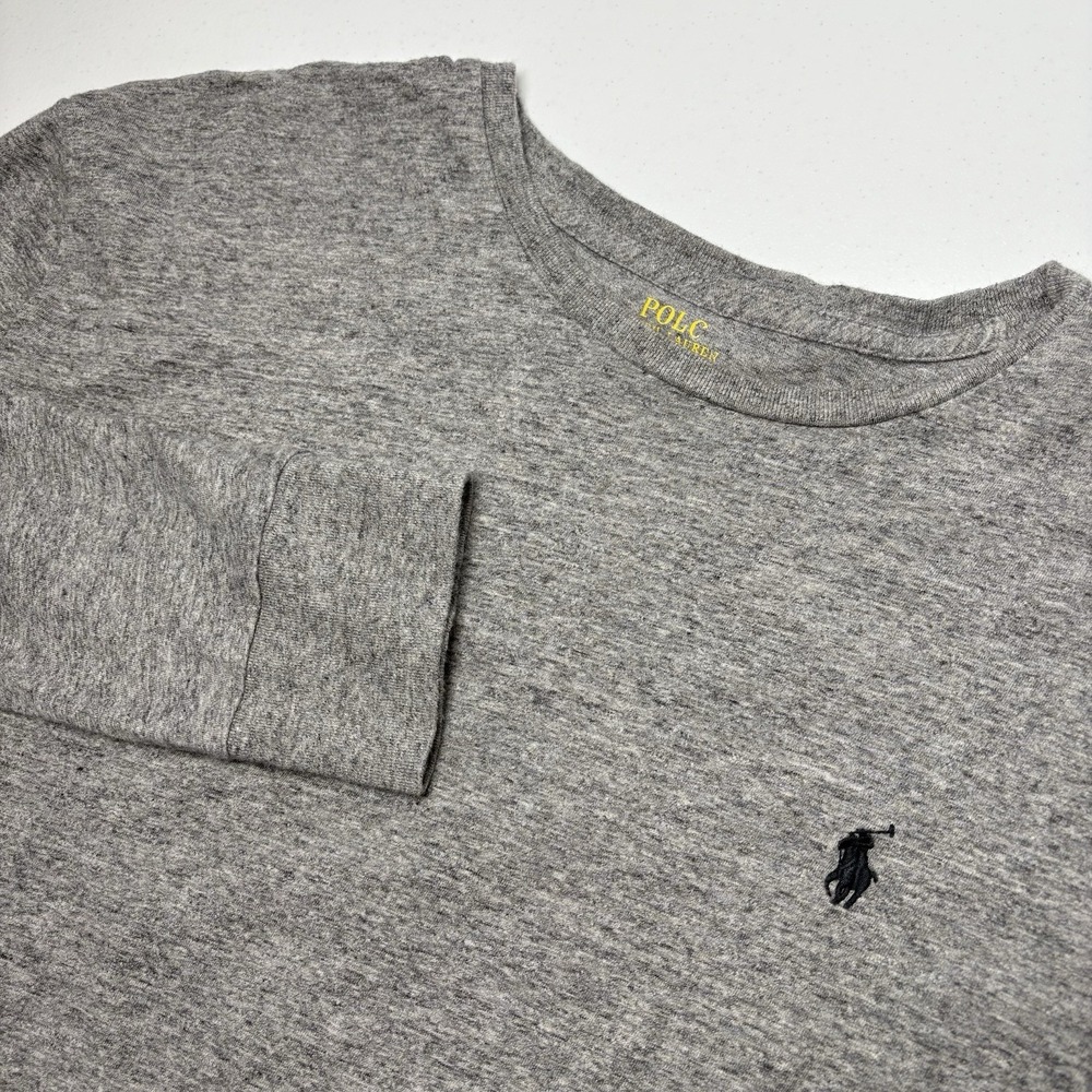 Polo Ralph Lauren Mens Long Sleeve Shirt Size L Gray Classic Fit Cotton Tee Logo